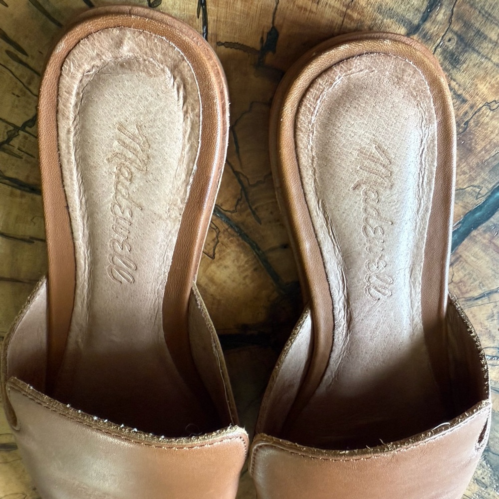 Madewell Cognac Leather Mules Slides - Picture 3 of 6